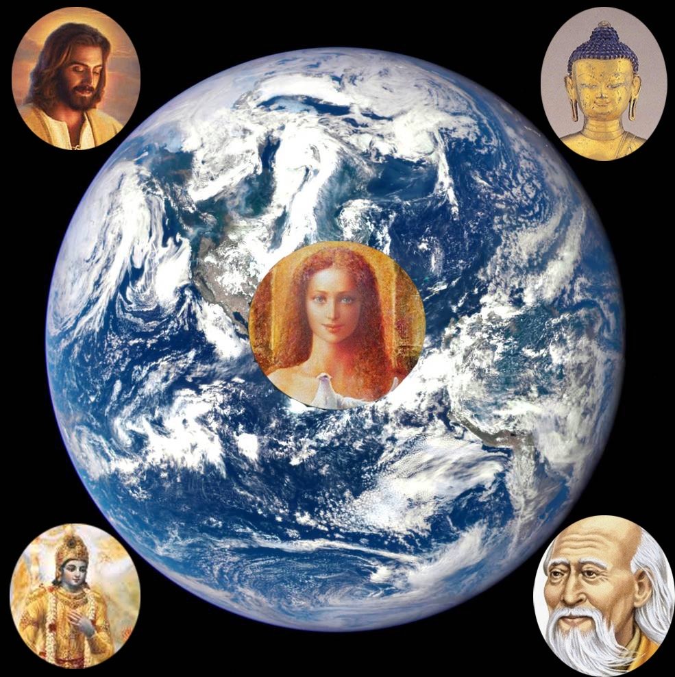 A picture of jesus surrounded by other pictures of the earth